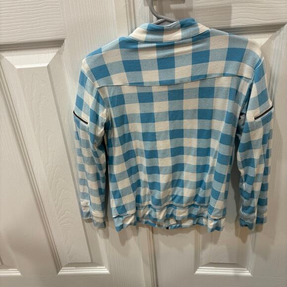 Kate Quinn Bamboo Blue and White Checkered Motorcycle Jacket Size 4T EUC - Picture 2 of 3
